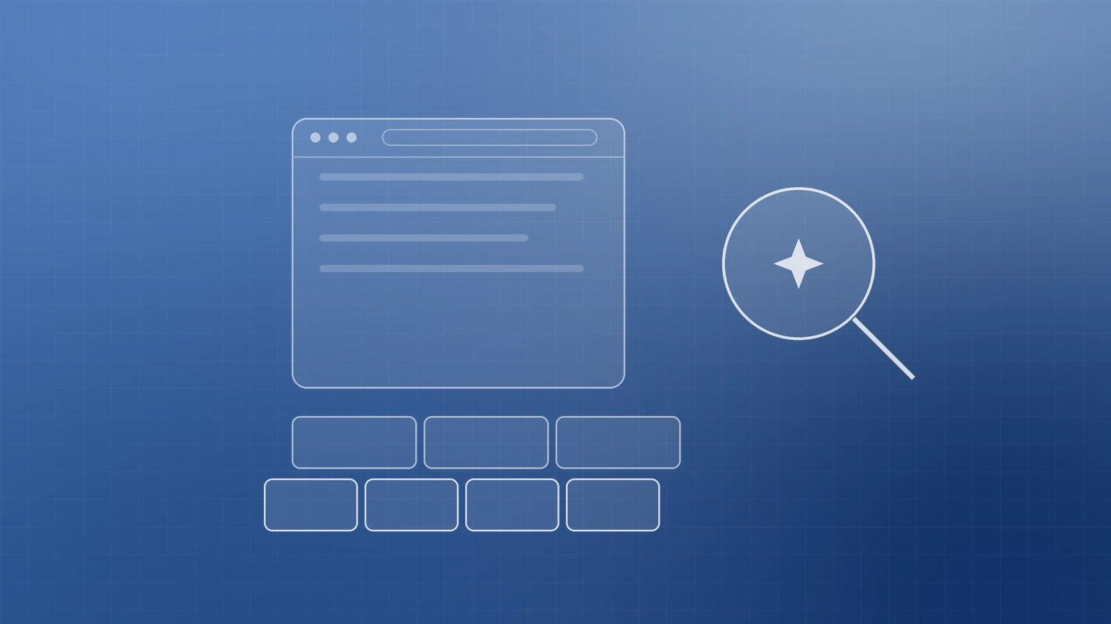 Illustration of a web page resting on foundation blocks beside a magnifier holding a sparkle, representing SEO fundamentals behind AI search citations