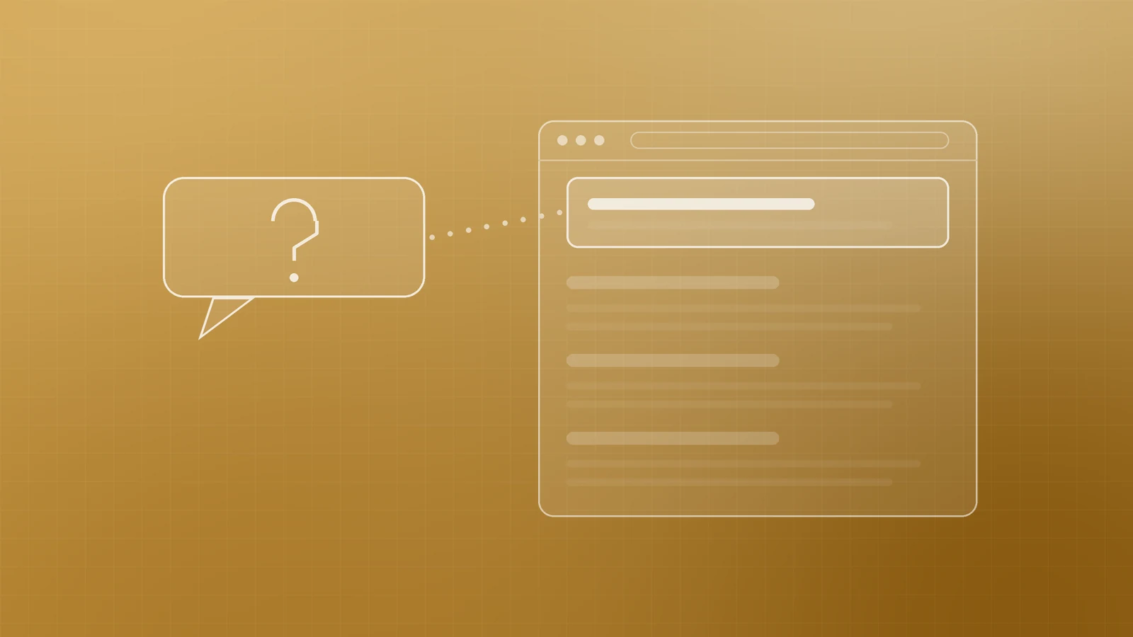 Illustration of a question-mark speech bubble pointing to a highlighted answer block at the top of a web page, representing clear answers for real people