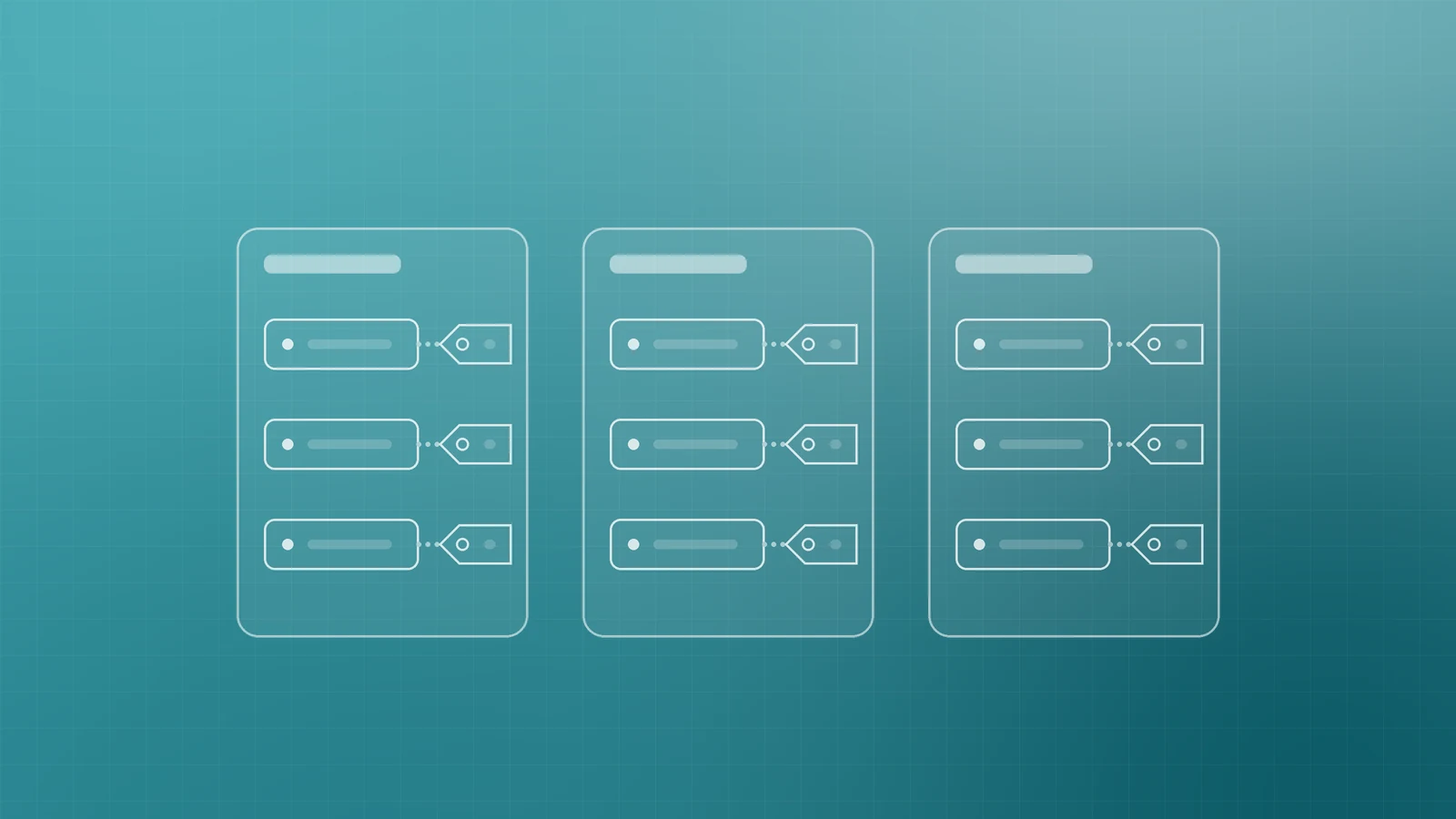 Illustration of three groups of server blocks, each block with a label tag attached, representing tagging cloud resources by project, environment and owner