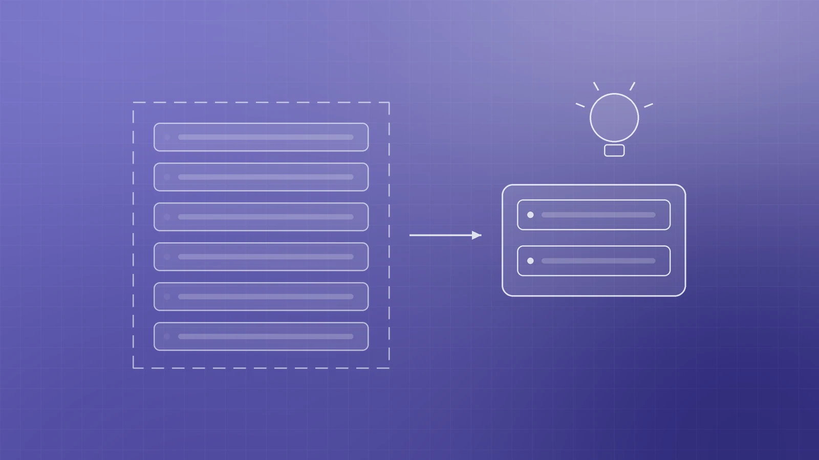 Illustration of an oversized dashed server stack with an arrow to a smaller fitted server and a lightbulb, representing rightsizing with advisor recommendations