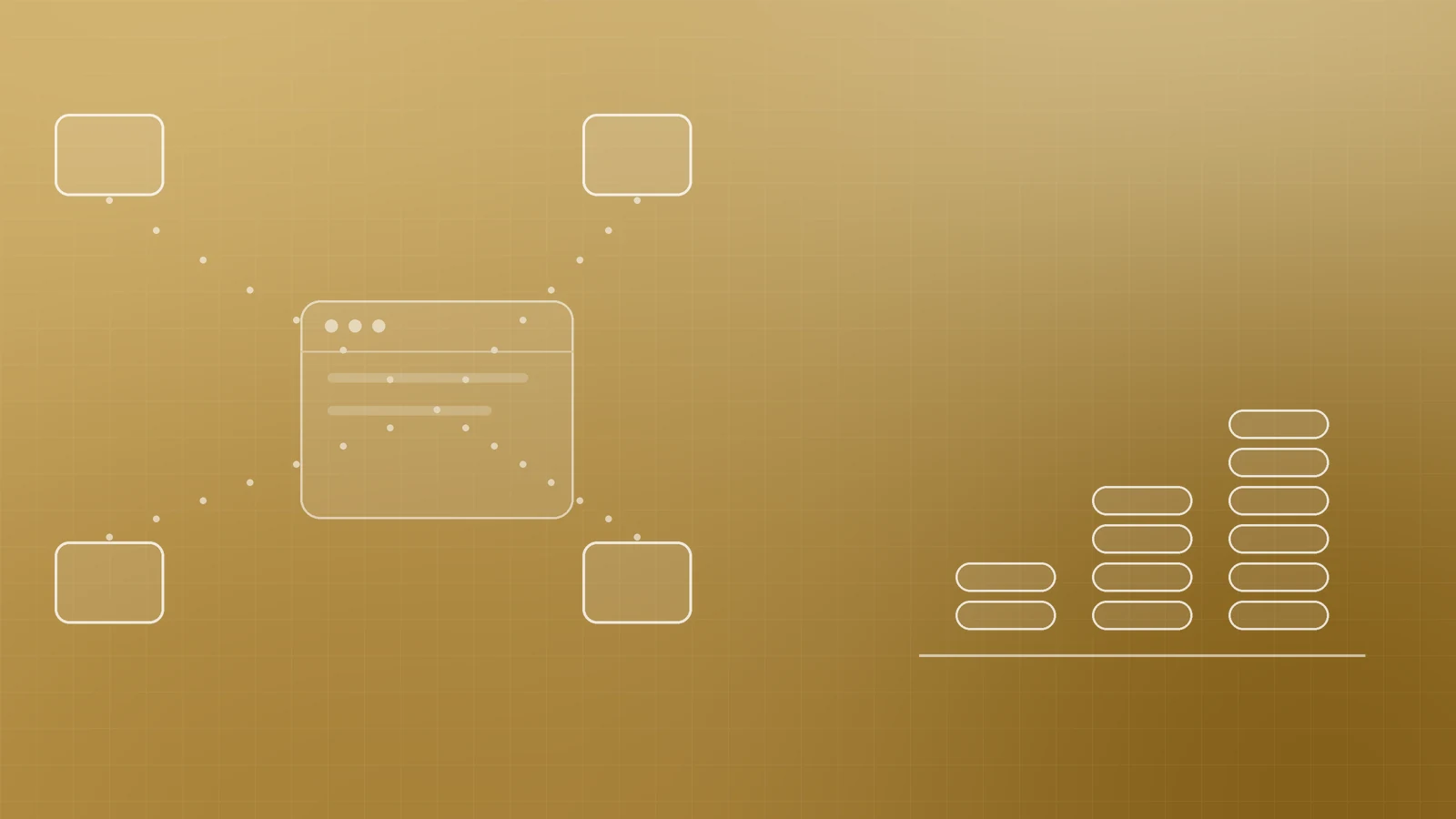 Illustration of a website linked by dotted lines to four tool tiles beside three growing stacks of coins, representing integrations and total cost over time
