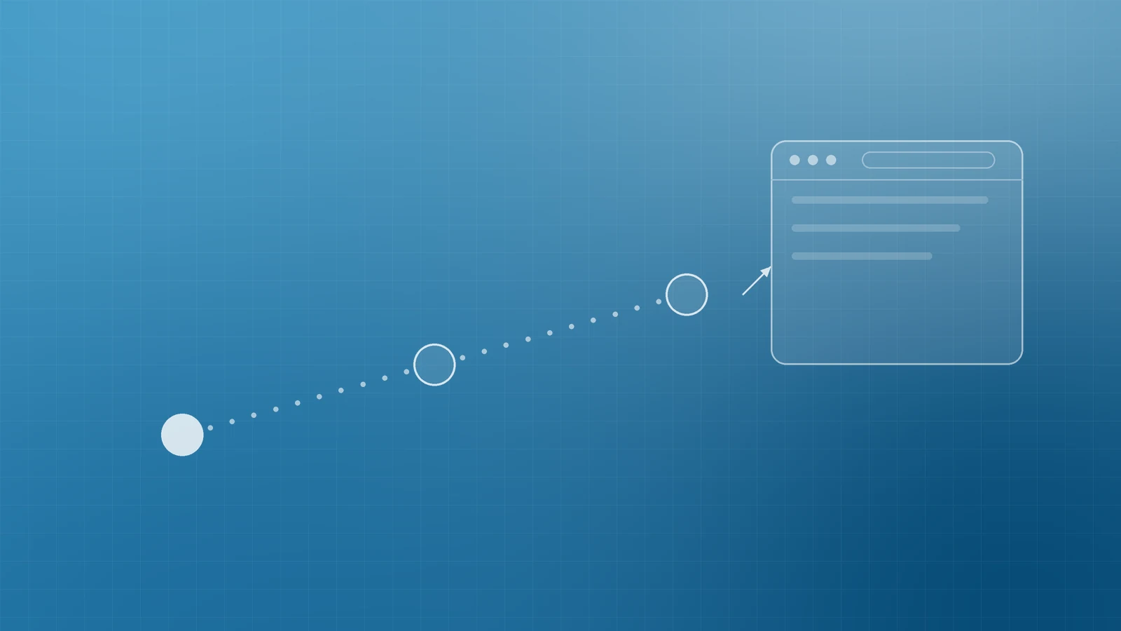 Illustration of a dotted path through three milestones leading up to a website window, representing choosing a CMS for the next three years