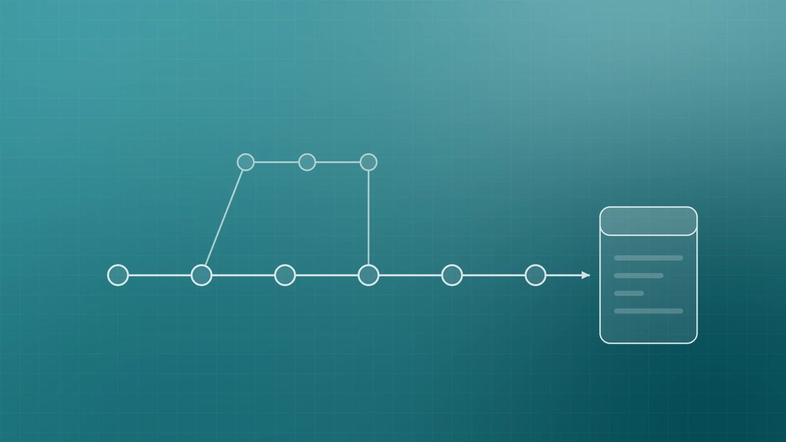 Illustration of a short-lived branch of commits merging back into a main line that flows into a single repository box, representing Git as the source of truth