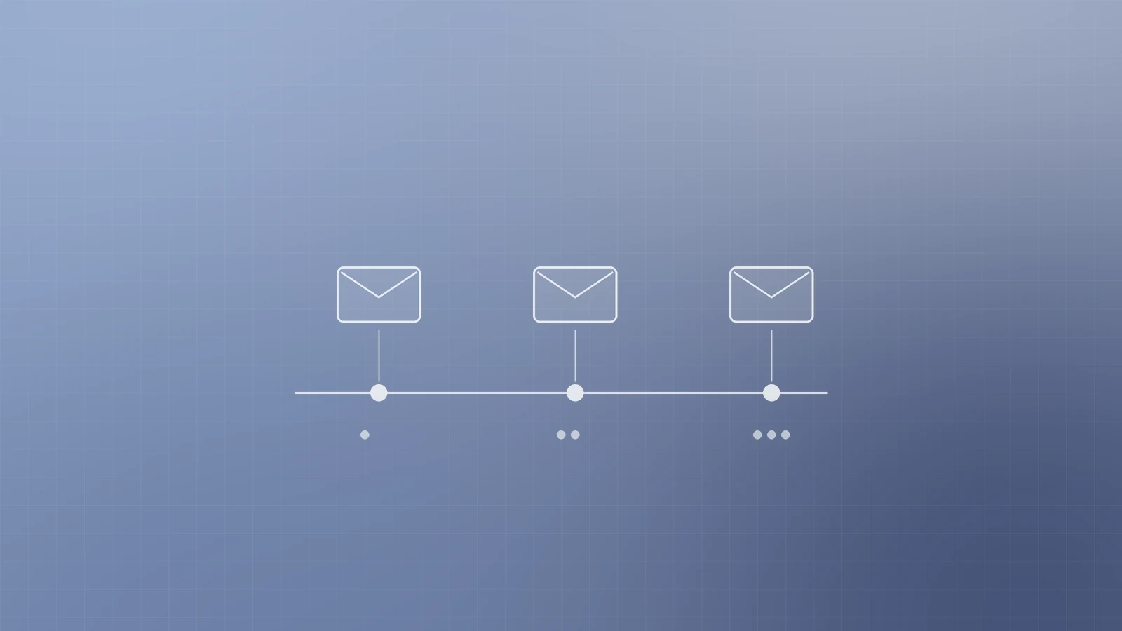 Illustration of three envelopes spaced along a timeline, representing a short automated welcome email sequence