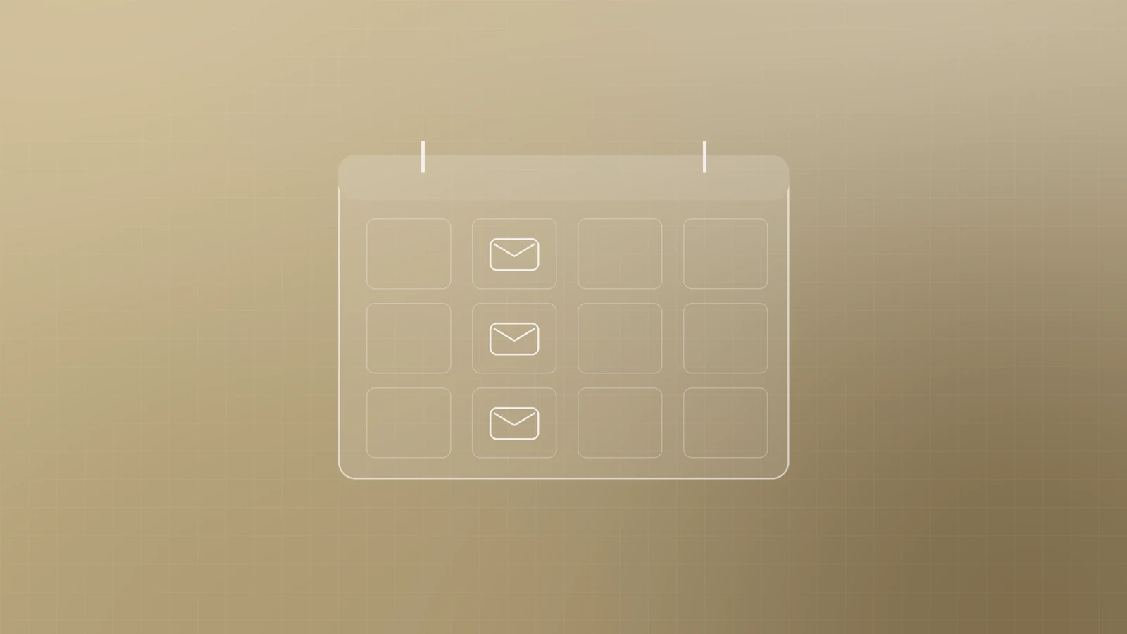 Illustration of a calendar grid with one envelope placed in the same column of each row, representing a steady email sending rhythm