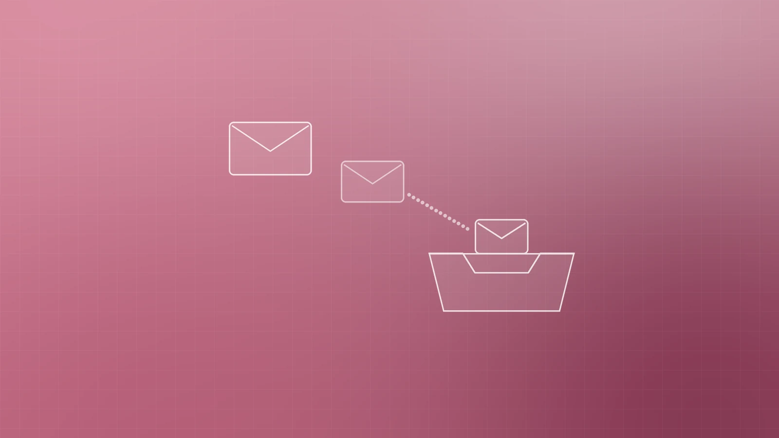 Abstract rose illustration of envelopes travelling into an inbox tray, representing email marketing for small businesses