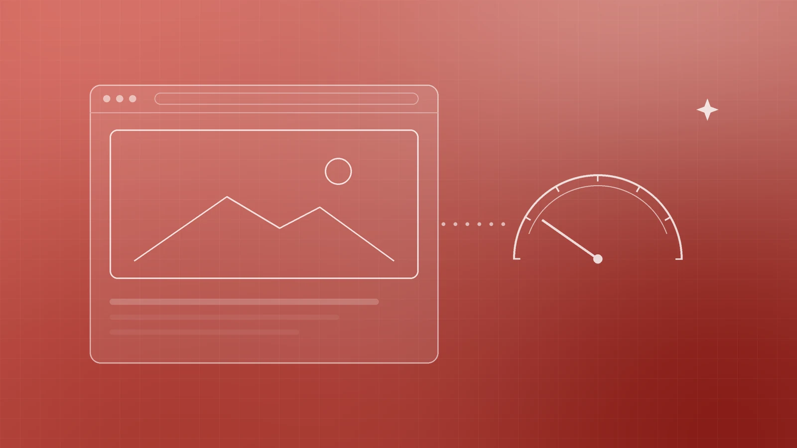 Abstract red illustration of a browser page dominated by a large image block, linked by dotted lines to a speed dial, representing images as the heaviest part of a page