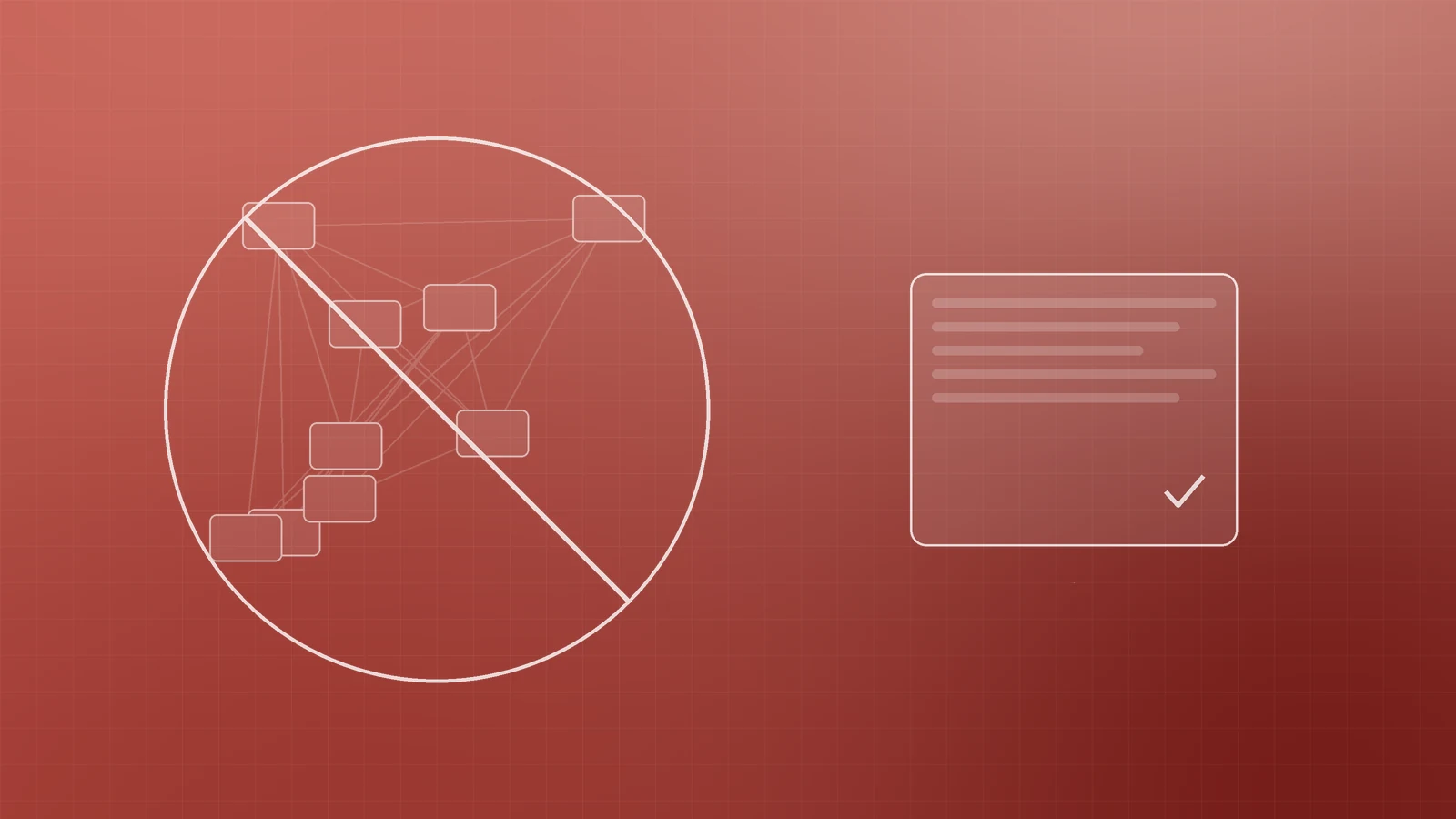 Illustration of a tangled web of identical link cards inside a crossed-out circle beside one clean ticked page, representing link spam to avoid
