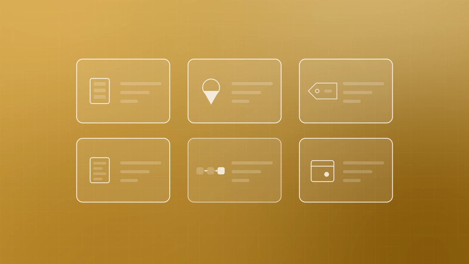 Illustration of six cards with simple icons for a business, a location pin, a product tag, an article, breadcrumbs and an event, representing common schema types for small businesses