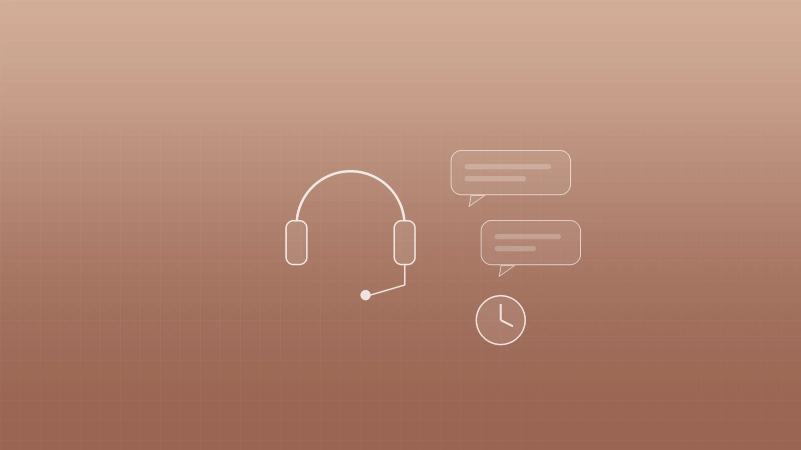 Illustration of a headset beside two chat bubbles and a clock face, representing hosting support that answers when it matters