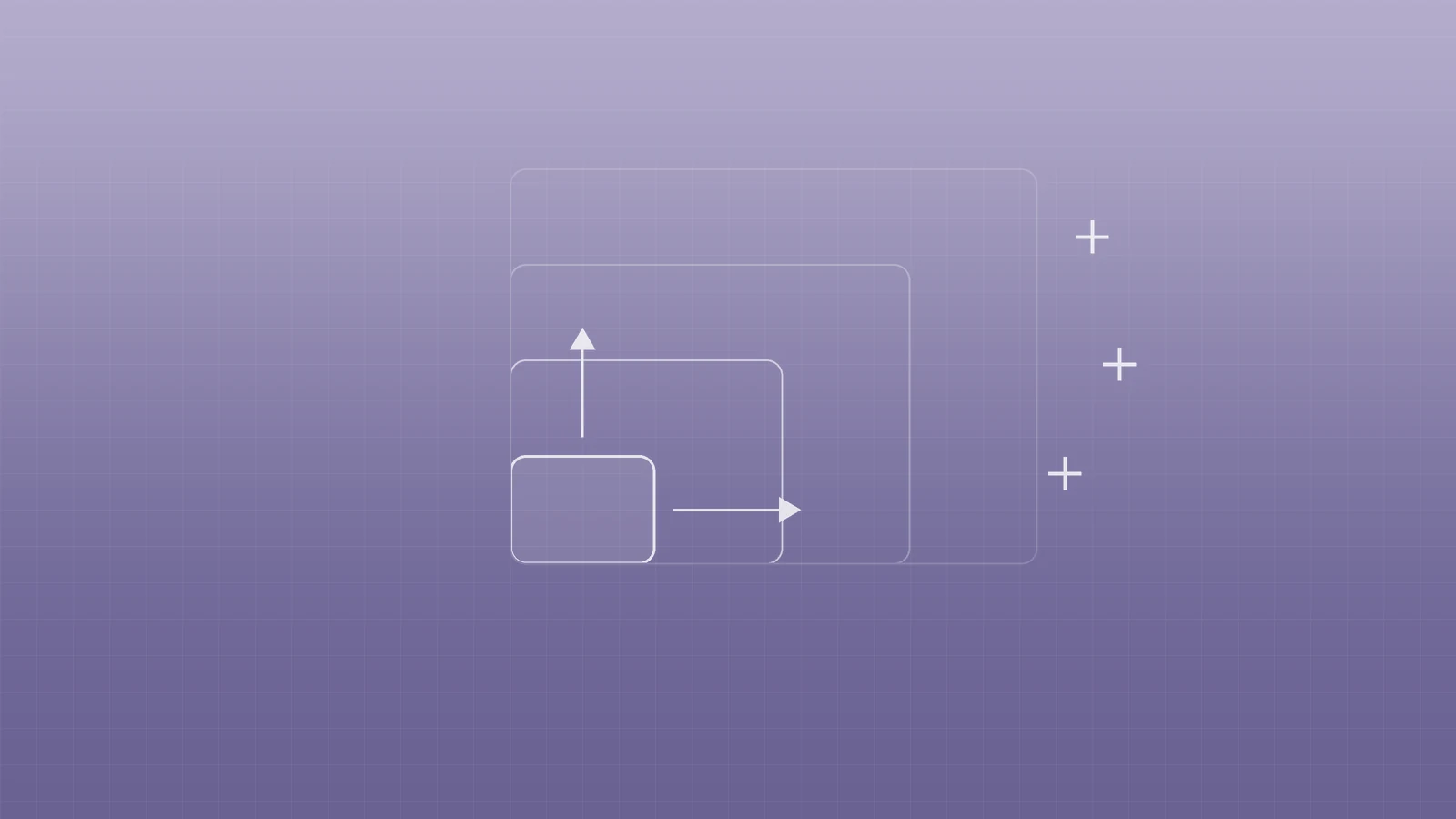 Illustration of a small box inside progressively larger outlined frames, with outward arrows and plus signs, representing hosting with room to grow