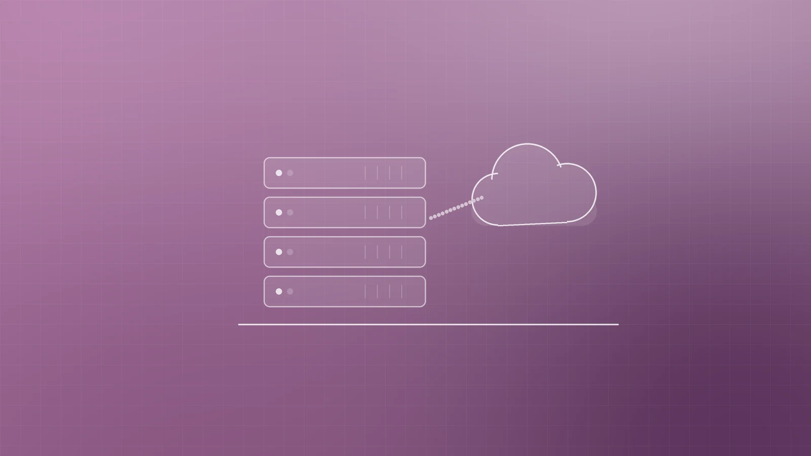 Abstract plum illustration of a stack of servers linked to a cloud, representing choosing website hosting for a small business