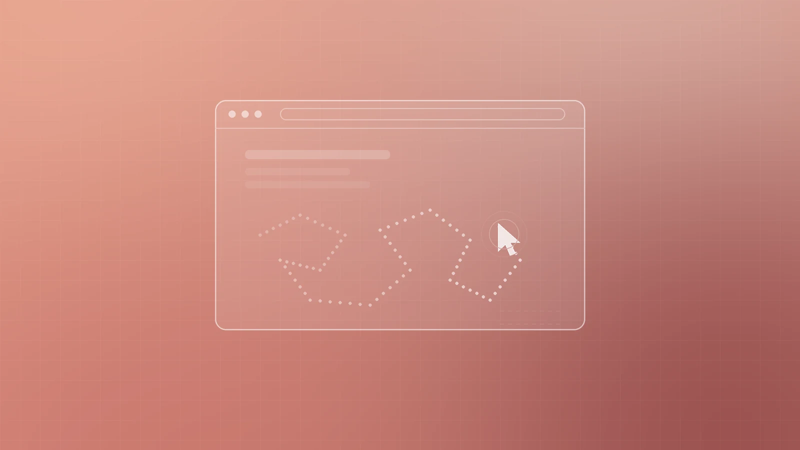 Illustration of a mouse cursor wandering along a looping dotted path across a web page, with only a faint dashed outline where a button might be, representing a missing clear next step
