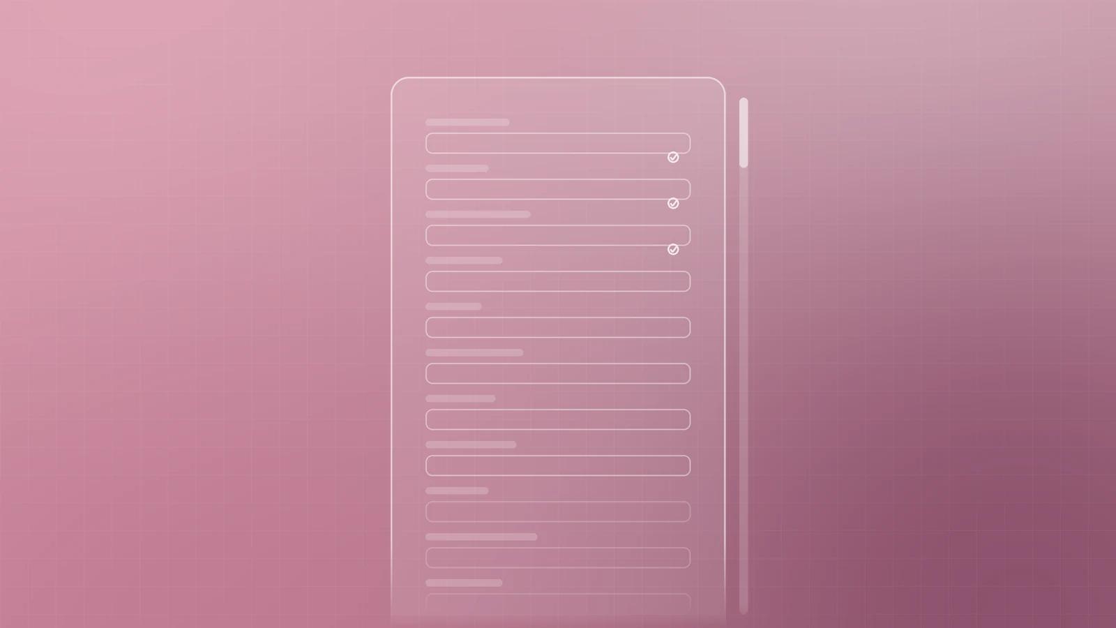 Illustration of a tall web form with many input fields running past the bottom of the frame and a long scroll bar, representing forms and checkouts that ask for too much