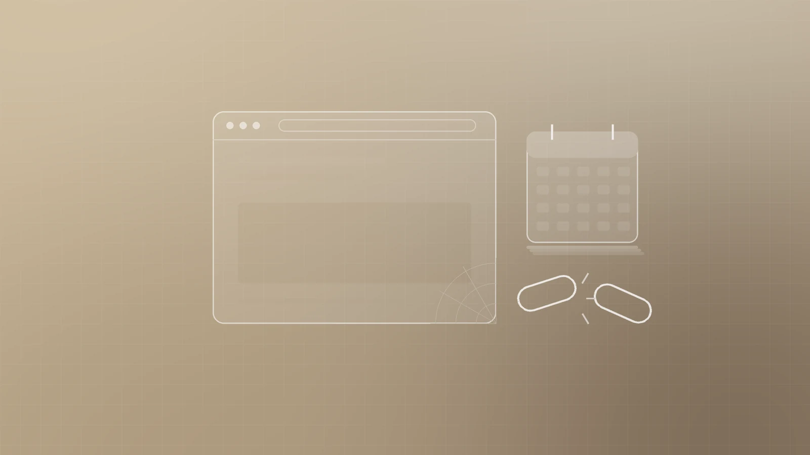 Illustration of a faded browser window with a cobweb in its corner, an old calendar and a broken chain link, representing a website that looks neglected and out of date