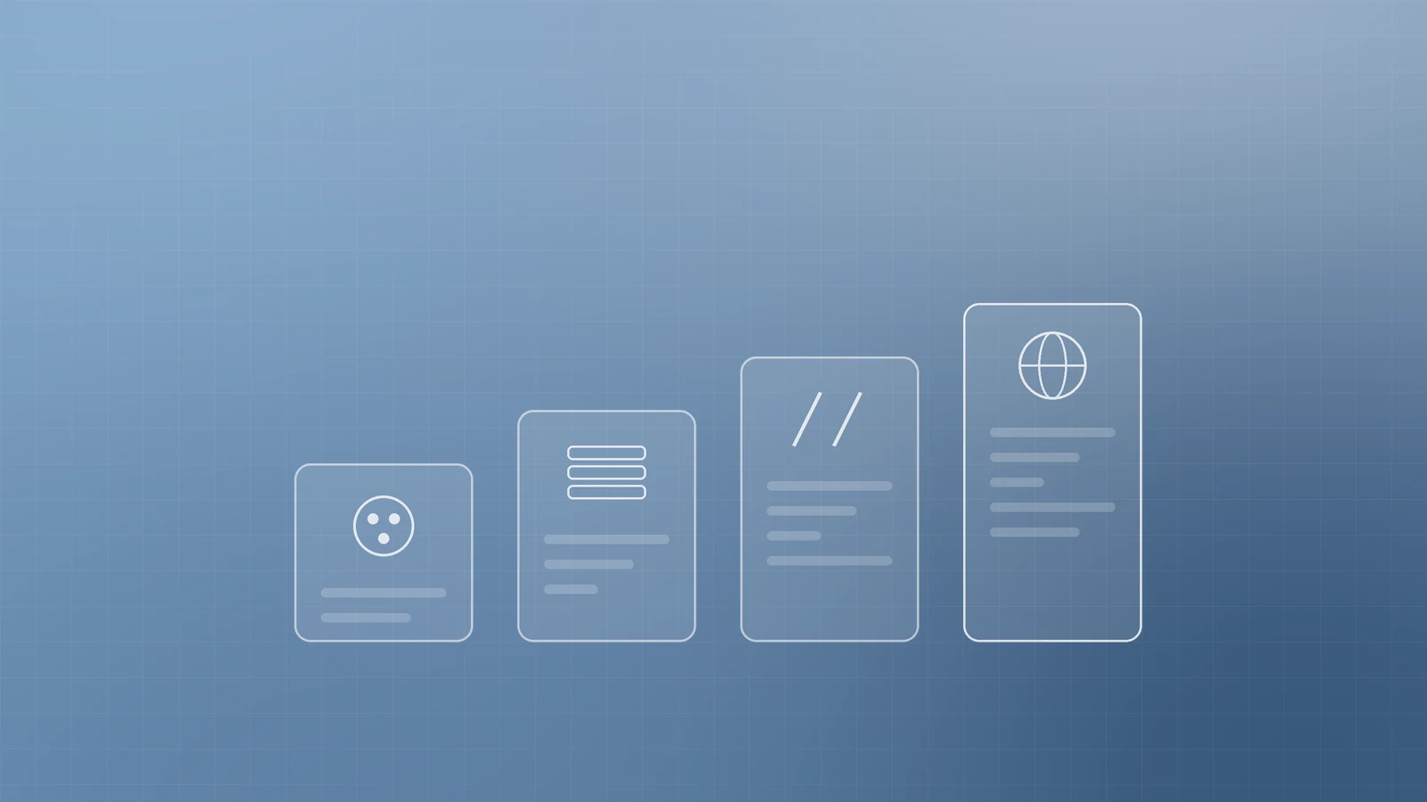 Illustration of four page tiles rising in height, from a visual refresh to a new domain, representing the different kinds of website change