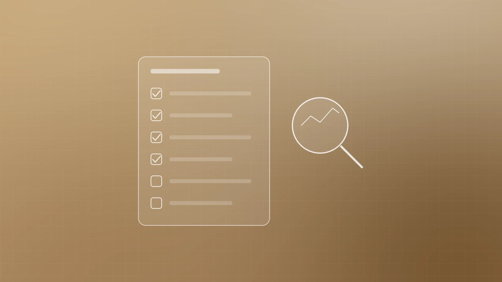Illustration of a page list with ticked rows beside a magnifying glass over a rising line, representing an inventory of pages that already bring traffic