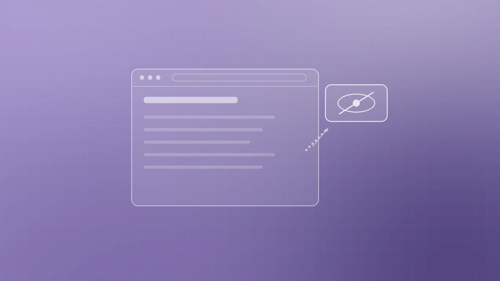 Illustration of a browser window with a crossed-out eye tag being lifted away, representing removing staging noindex rules before launch