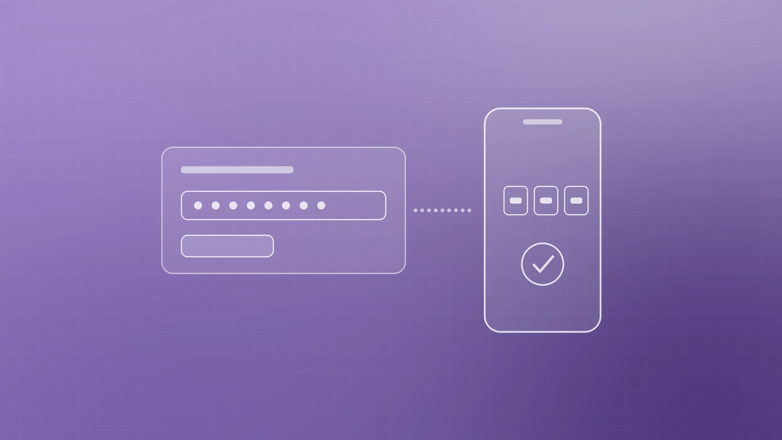 Illustration of a masked password field linked to a phone showing a one-time code and a tick, representing multifactor authentication