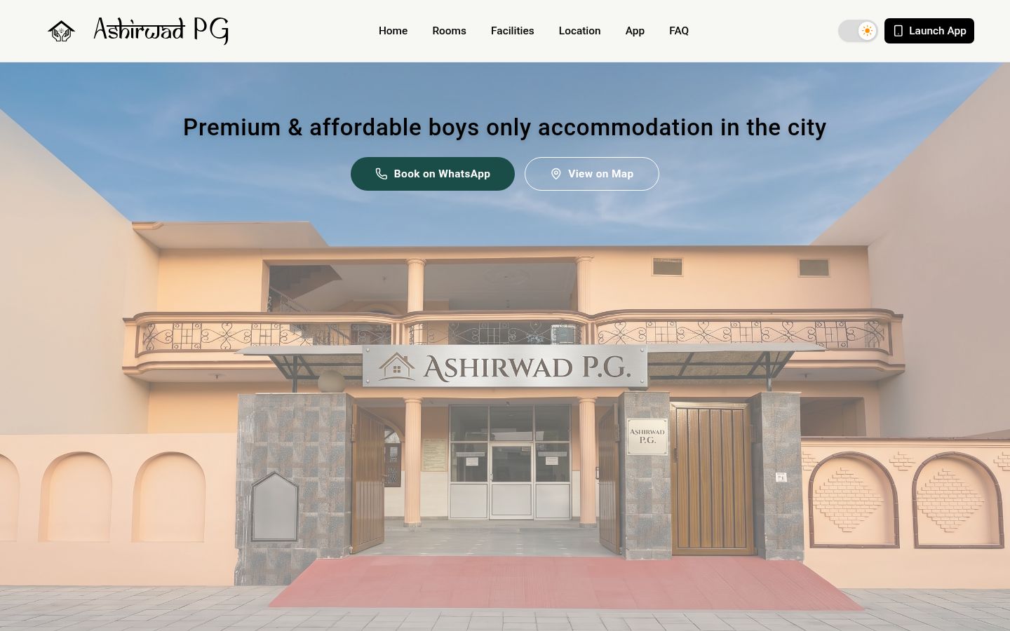 Ashirwad PG building homepage.