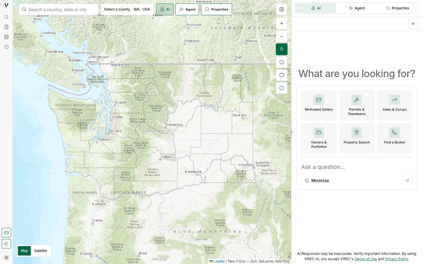 VIREC platform map and property prompts.