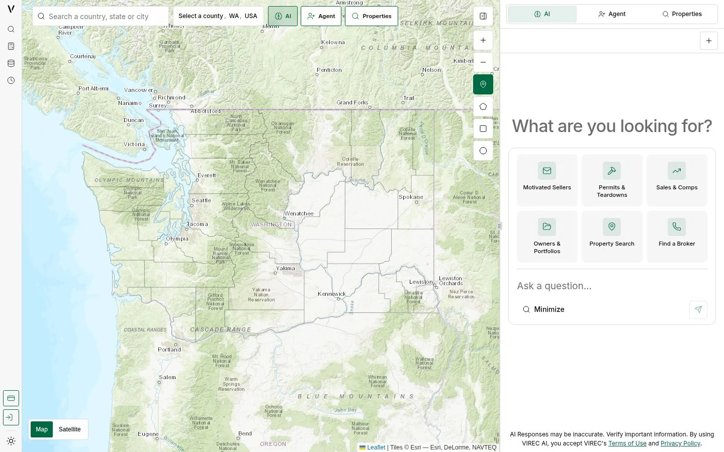 VIREC platform map and property prompts.